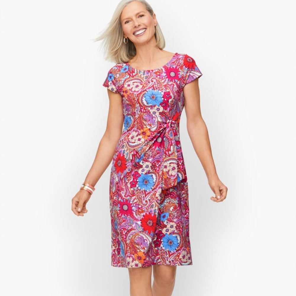 Bright Floral Paisley Knit Dress - Pink & Blue Print